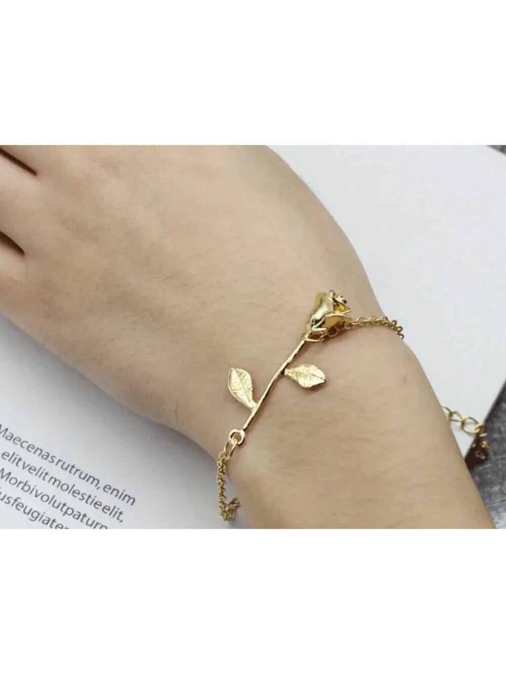 New - Retro Gold Plated - Rose Flower Charm Chain Bracelet - Beautifully Designe